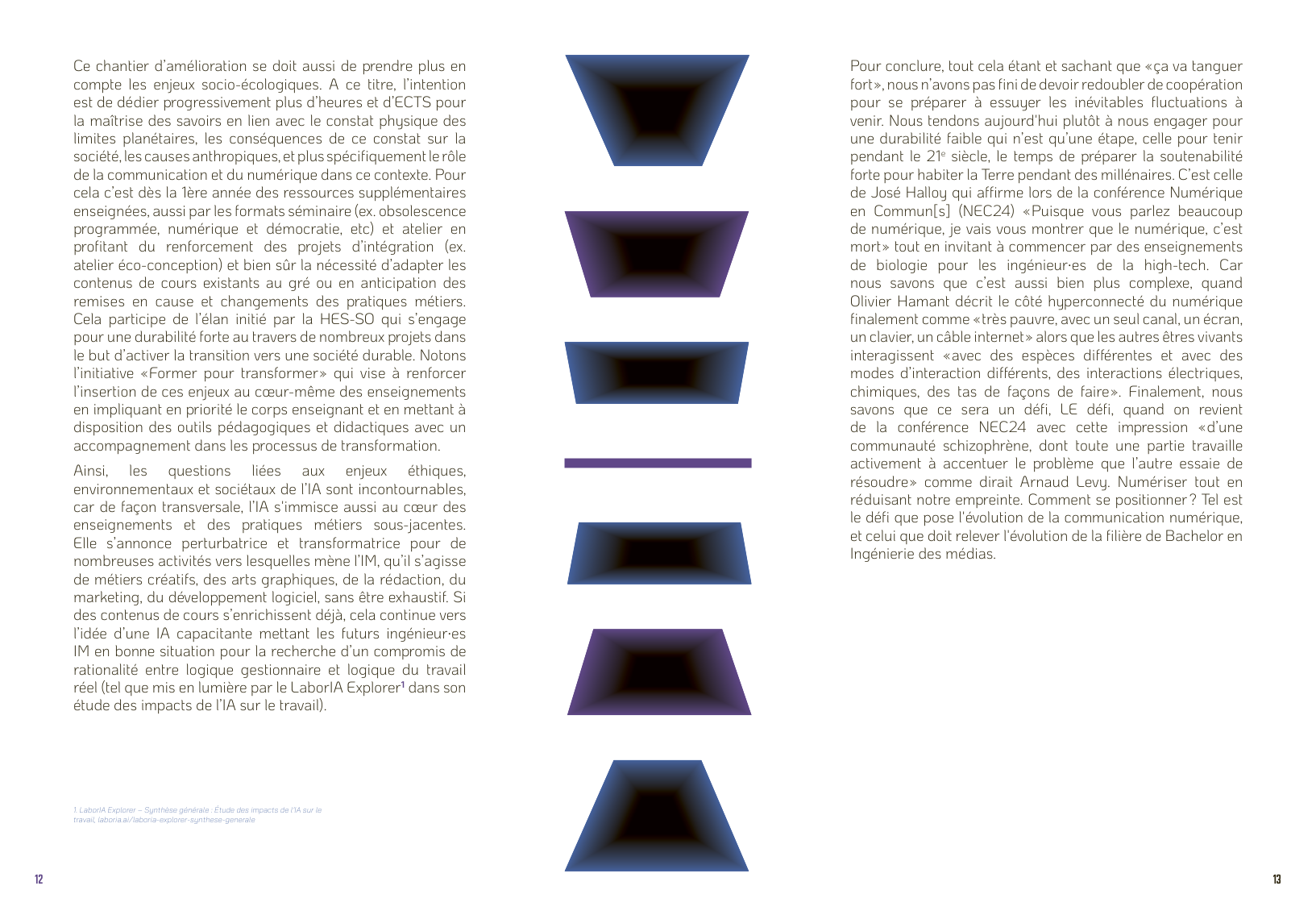 Une double page intérieure : formes géométriques et hiérarchie du texte